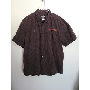 Harley Davidson Button Front Short Sleeve Shirt X-Large Stripe Embroidered Patch